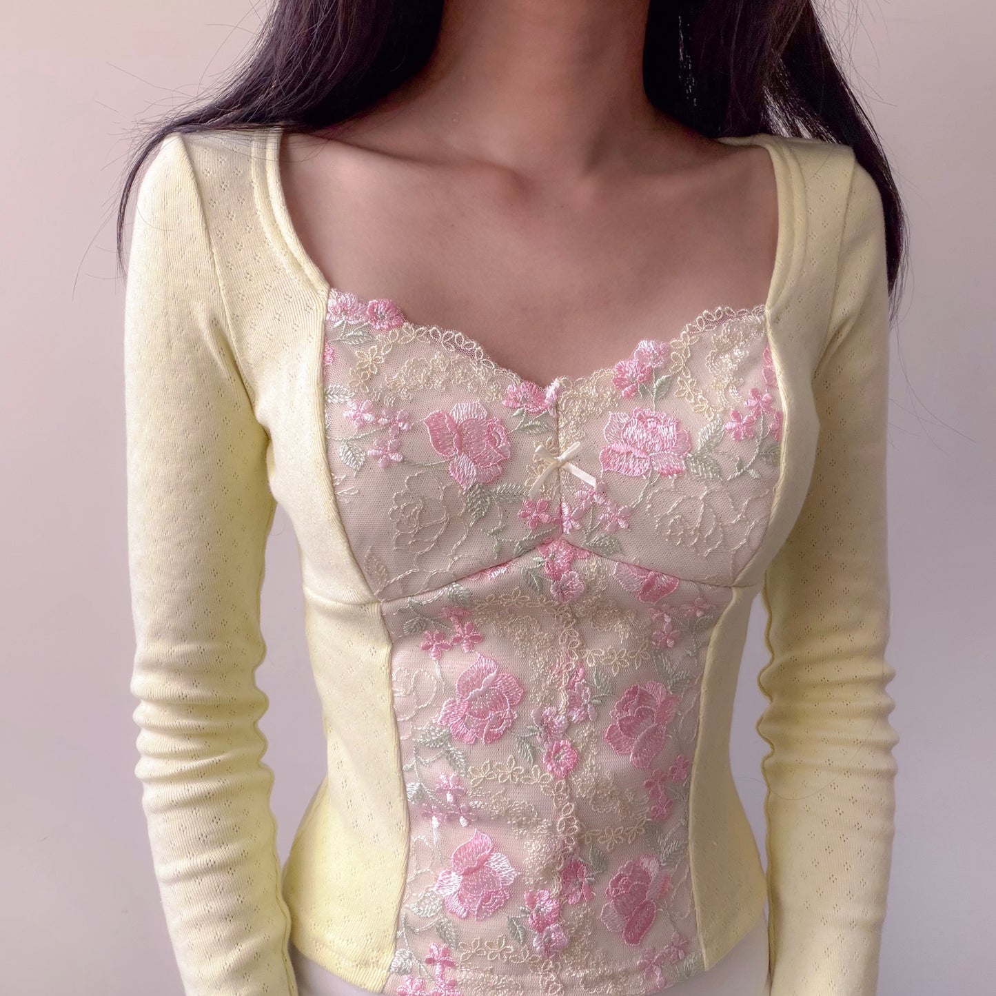 Vintage Teacup Pointelle Long Sleeve Tee
