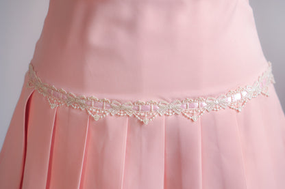 Antique Ribbon Pleated Skirt in Blush