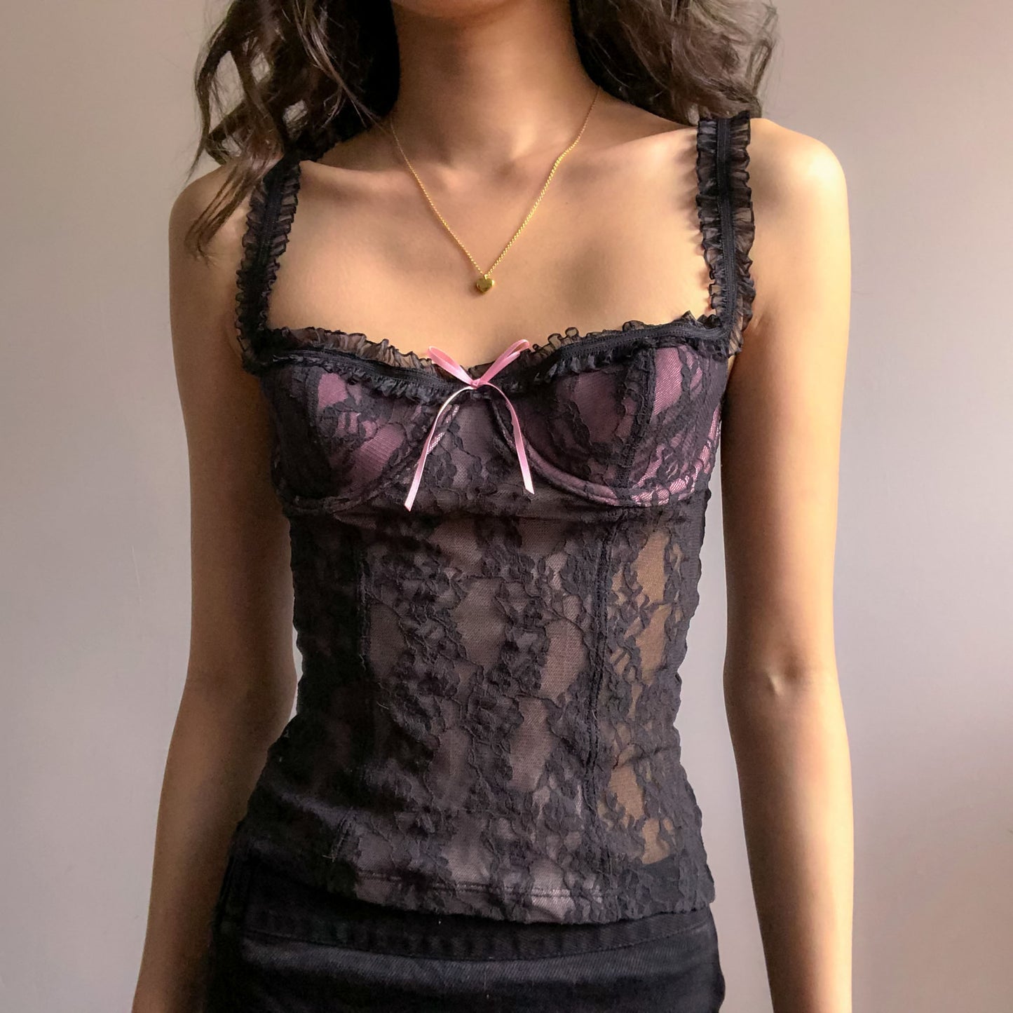 Black Pink Y2K Lace Bustier (XS)