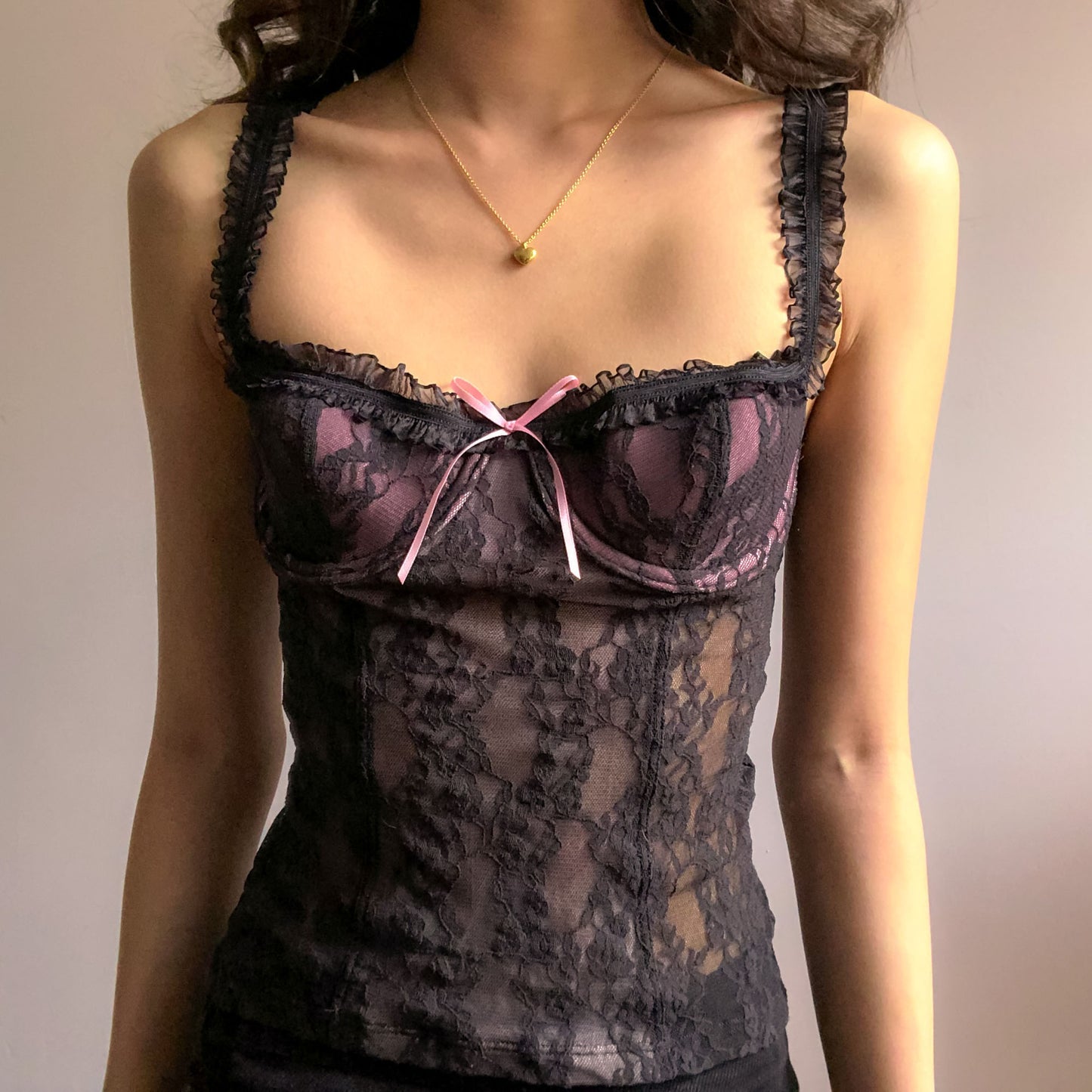 Black Pink Y2K Lace Bustier (XS)