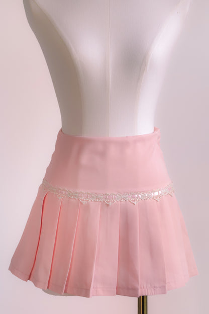 Antique Ribbon Pleated Skirt in Blush