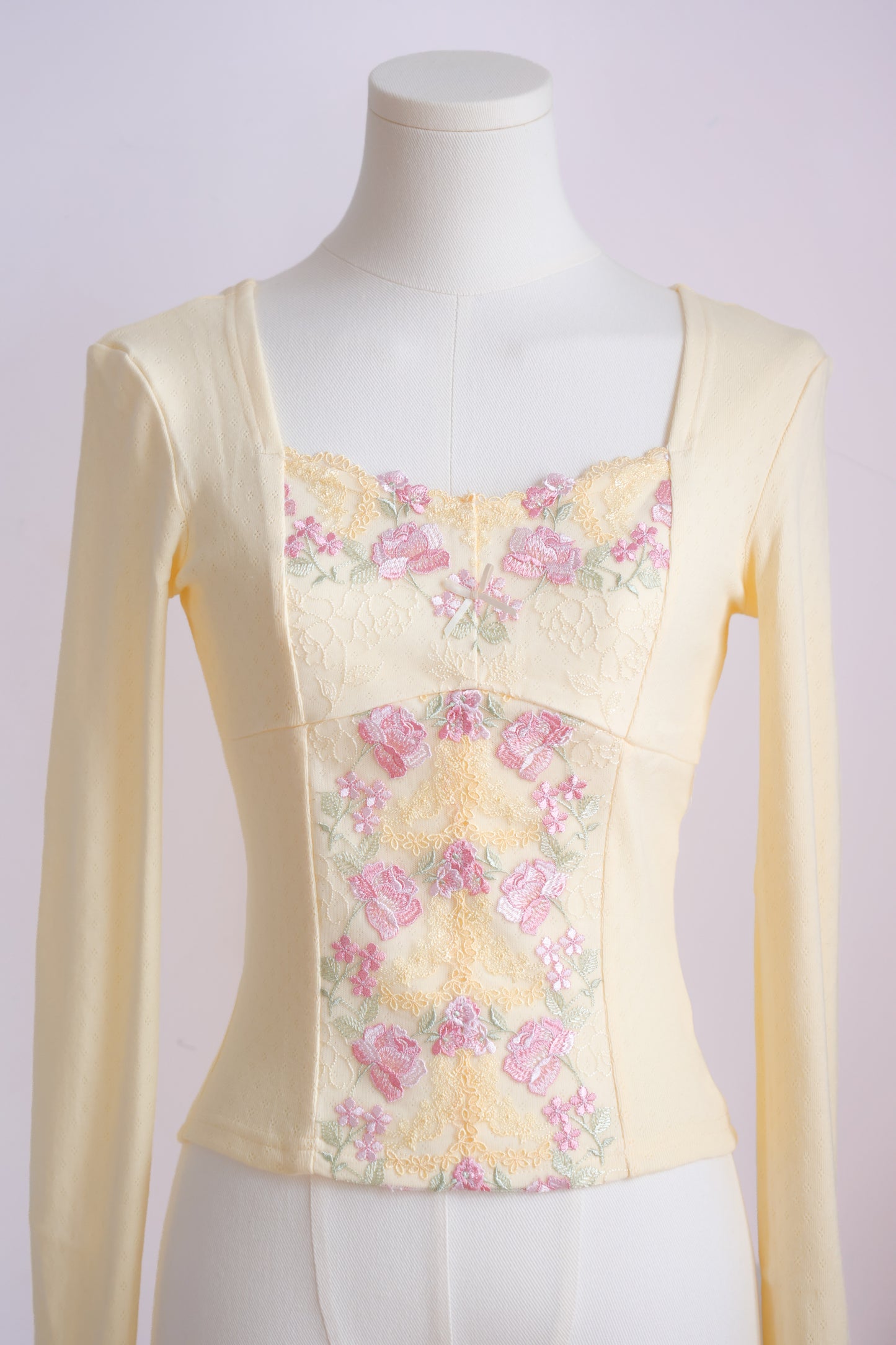 Vintage Teacup Long Sleeve Pointelle Tee