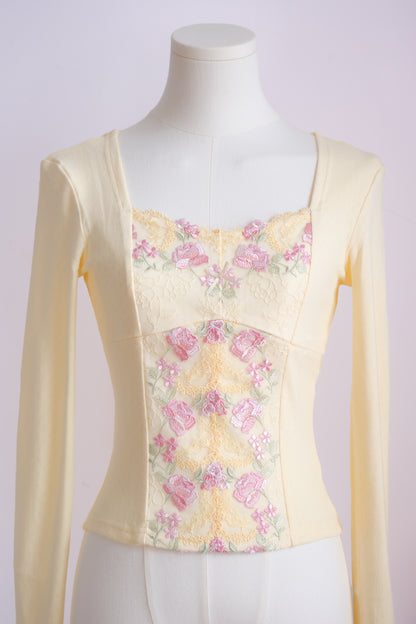 Vintage Teacup Long Sleeve Pointelle Tee