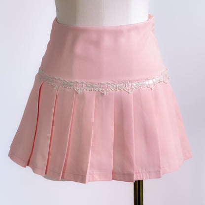 Antique Ribbon Pleated Skirt in Blush