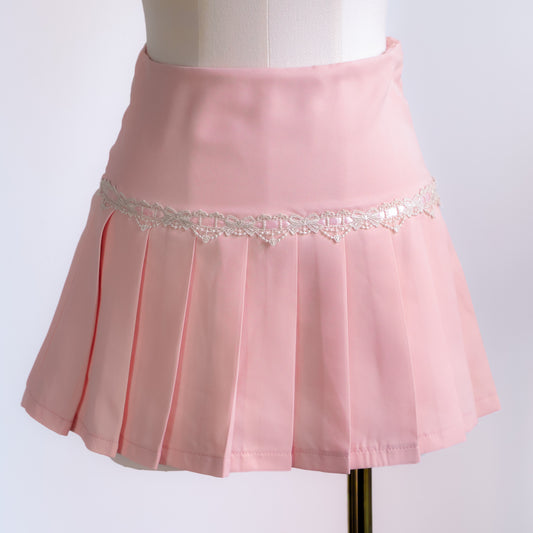 Antique Ribbon Pleated Skirt in Blush
