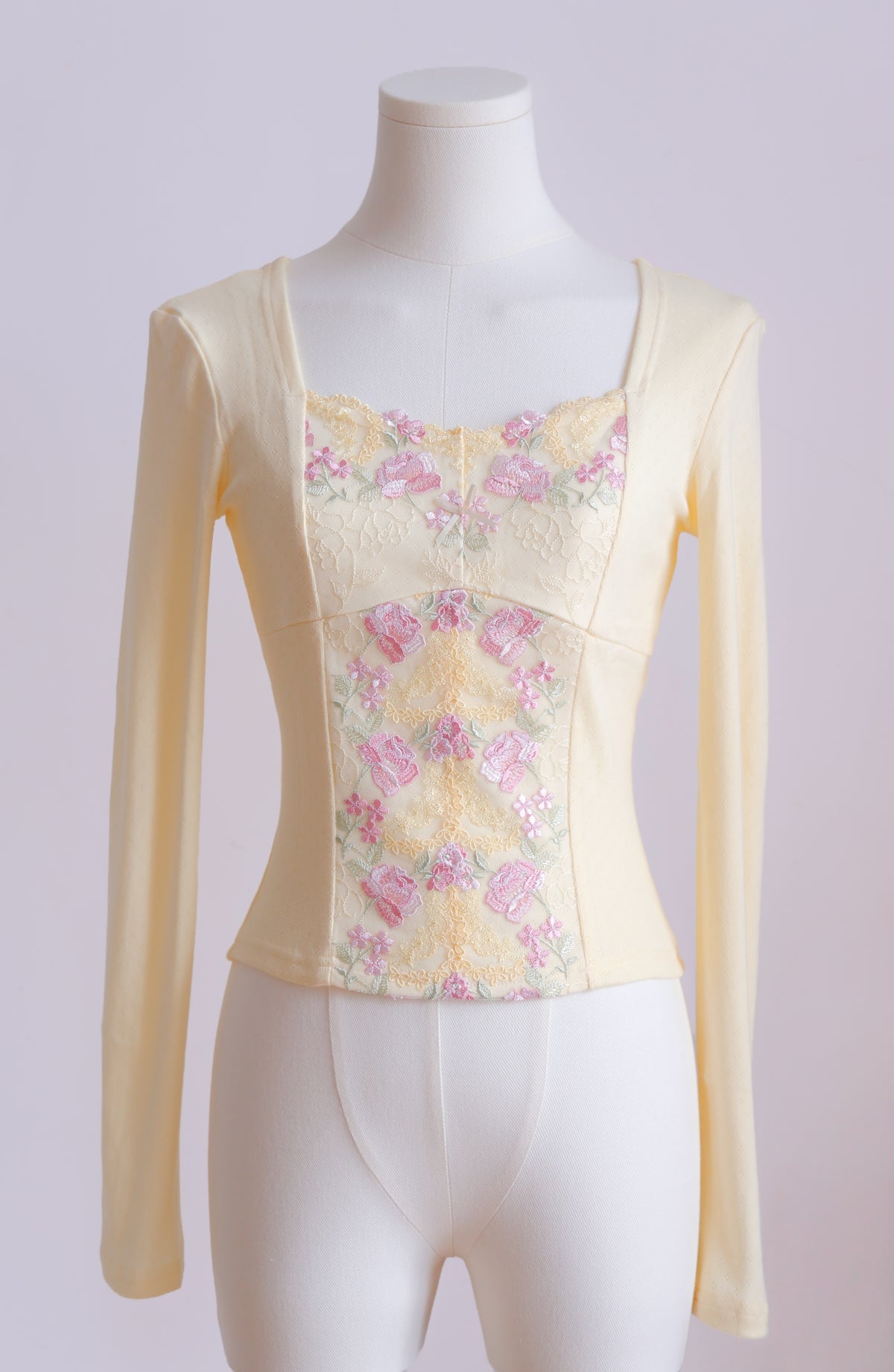 Vintage Teacup Long Sleeve Pointelle Tee