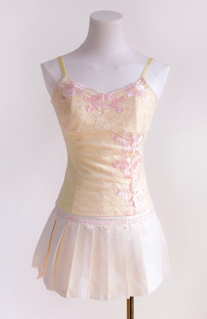 Antique Ribbon Pleated Skirt in Vintage Ivory