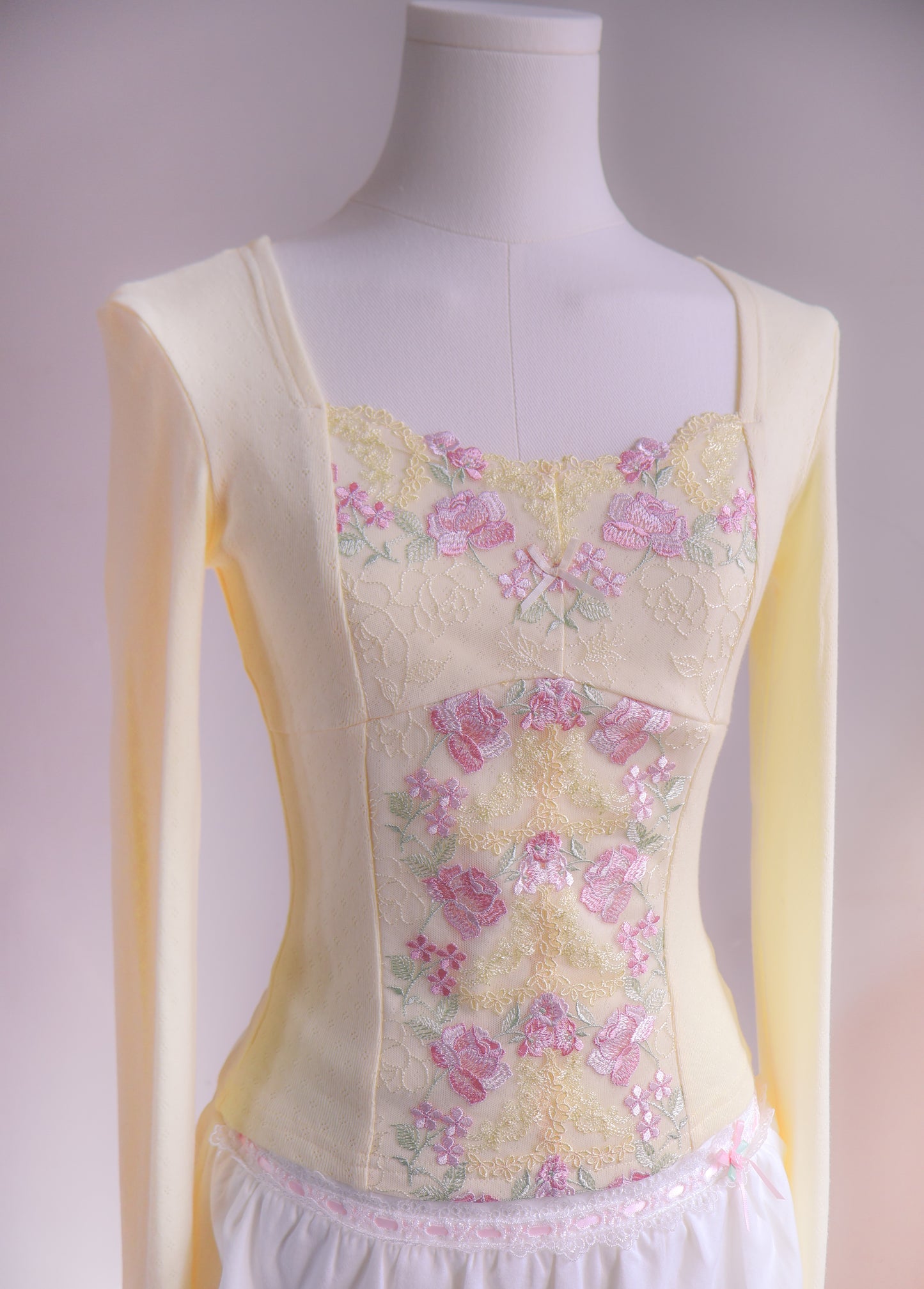 Vintage Teacup Pointelle Long Sleeve Tee