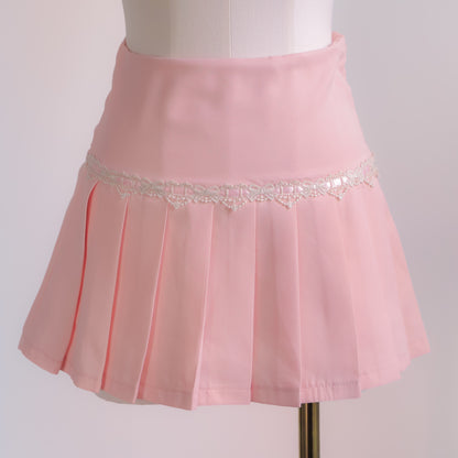 Antique Ribbon Pleated Skirt in Blush