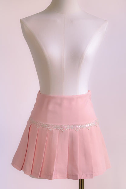 Antique Ribbon Pleated Skirt in Blush
