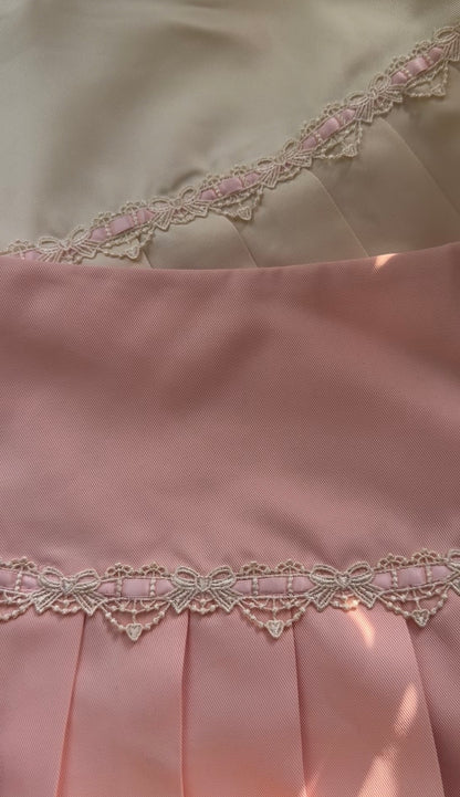 Antique Ribbon Pleated Skirt in Blush