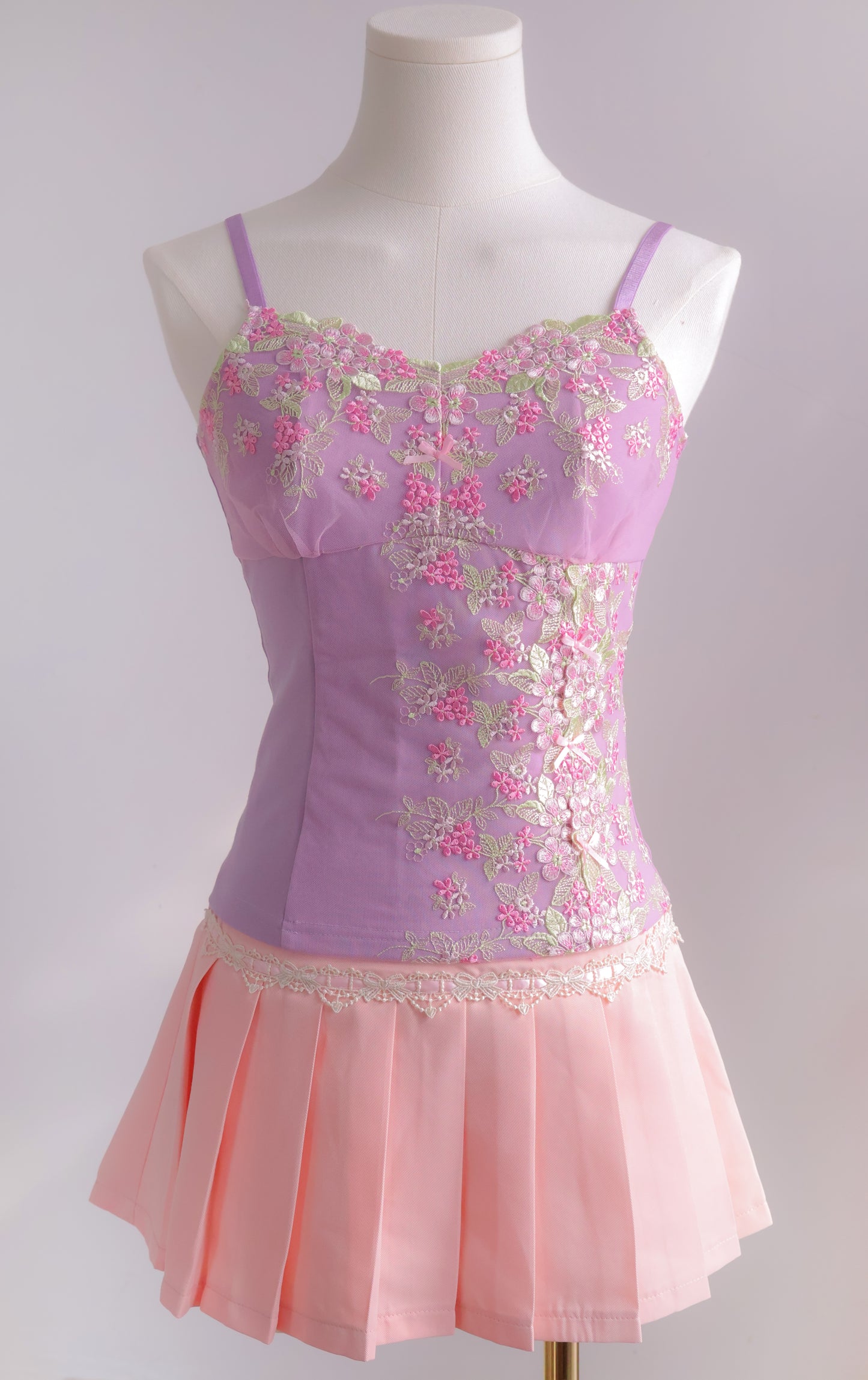Antique Ribbon Pleated Skirt in Blush