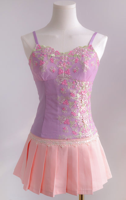 Antique Ribbon Pleated Skirt in Blush
