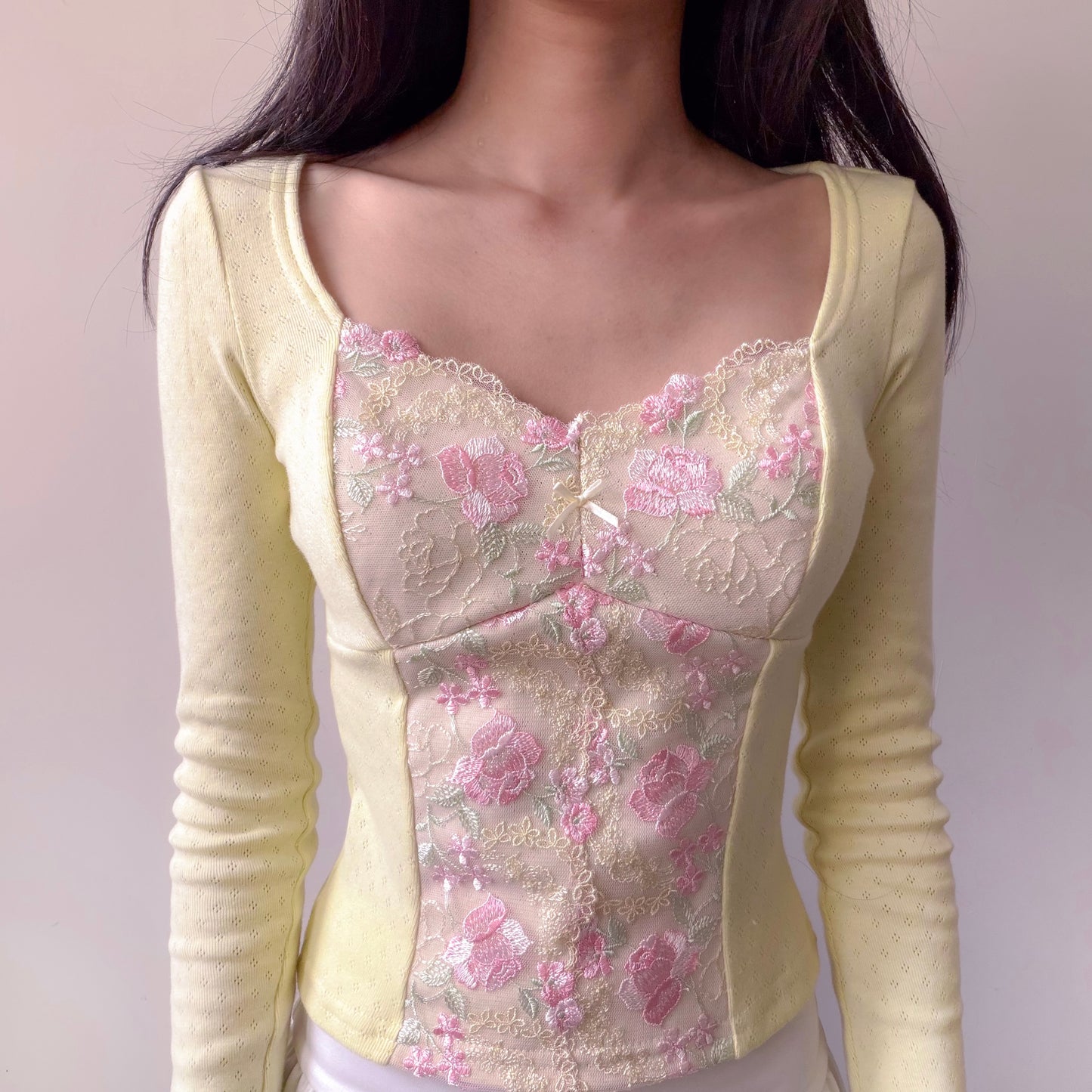 Vintage Teacup Pointelle Long Sleeve Tee