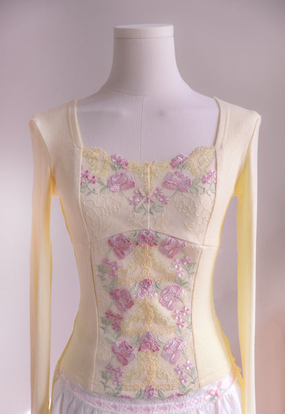 Vintage Teacup Pointelle Long Sleeve Tee