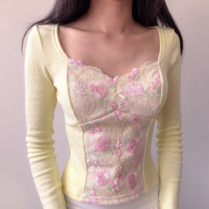 Vintage Teacup Pointelle Long Sleeve Tee