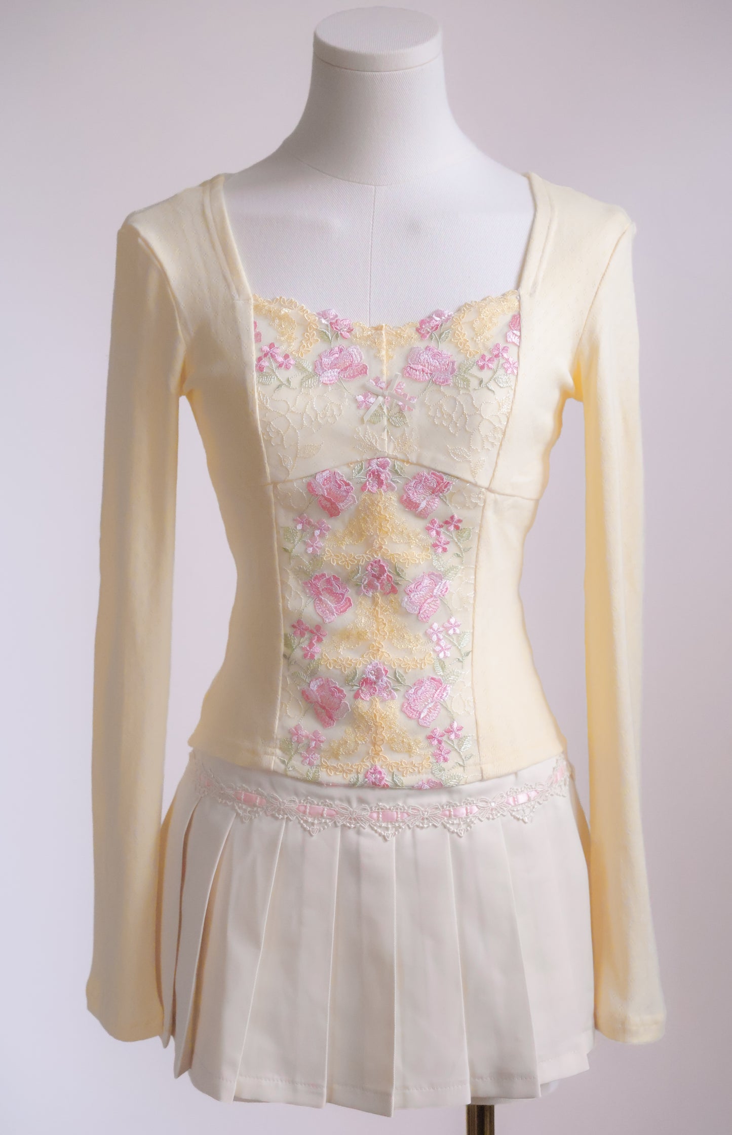Vintage Teacup Long Sleeve Pointelle Tee