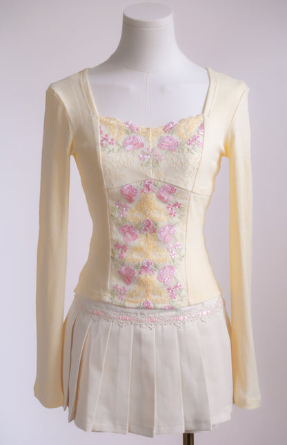 Vintage Teacup Long Sleeve Pointelle Tee