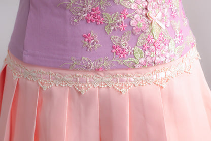 Antique Ribbon Pleated Skirt in Blush